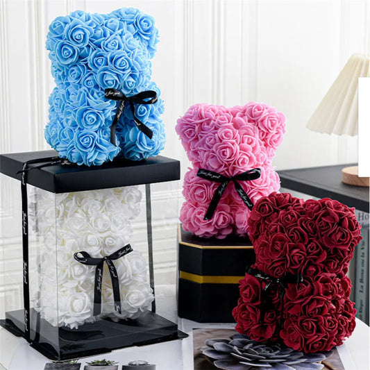 1pc 20cm Rose Bear Artificial Foam Flowers Bear Romantic Creative